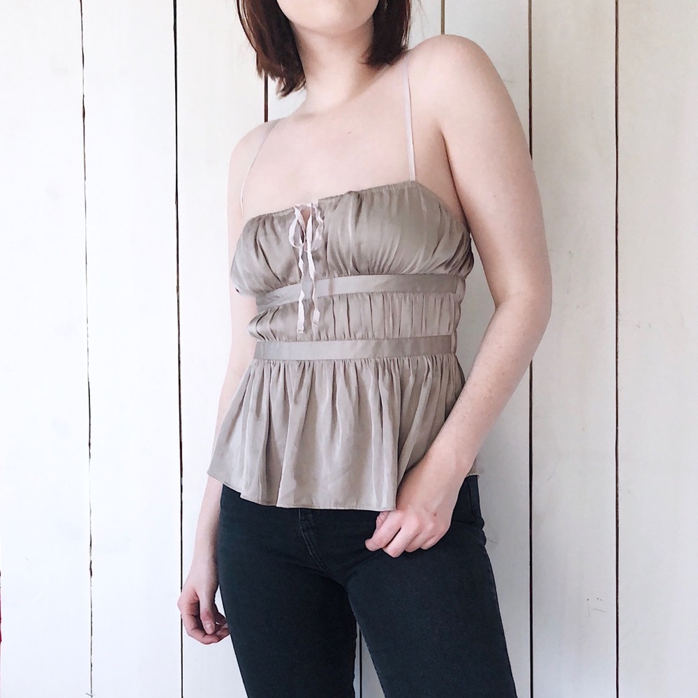 UO Kimchi Blue Natalia Satin Babydoll Tank Grey